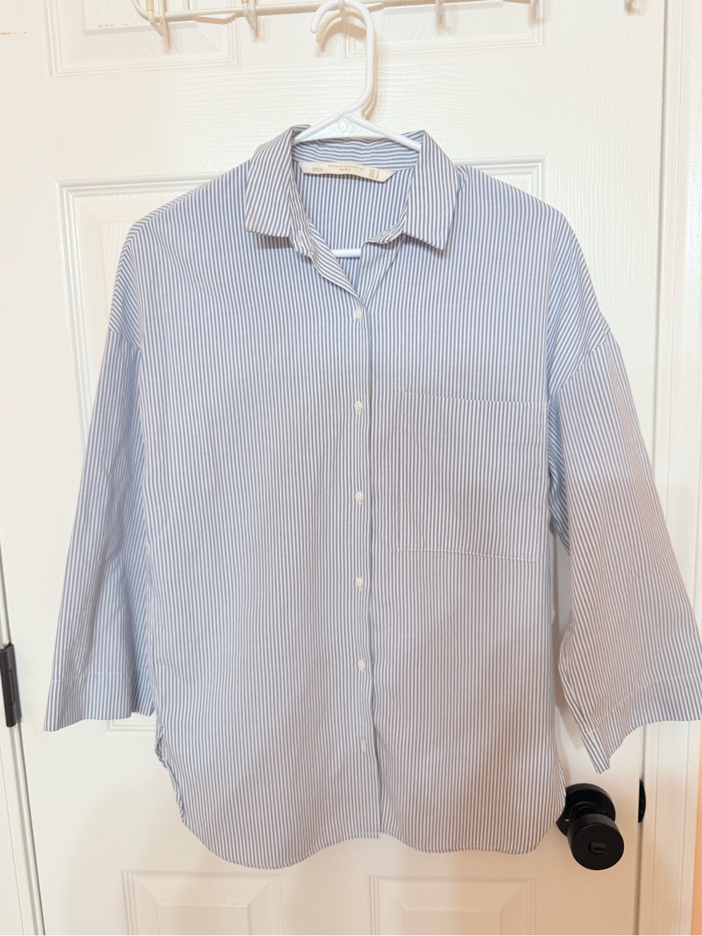 Zara Light Blue and White Pinstripe Men's Button-Down Shirt